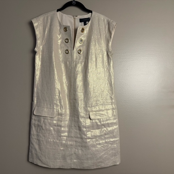 J. Crew Gold Sheath Mini Dress Crew Neck Sleeveless - Picture 3 of 13